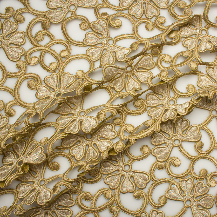 Star Gold-White Floral Metallic Lace Fabric