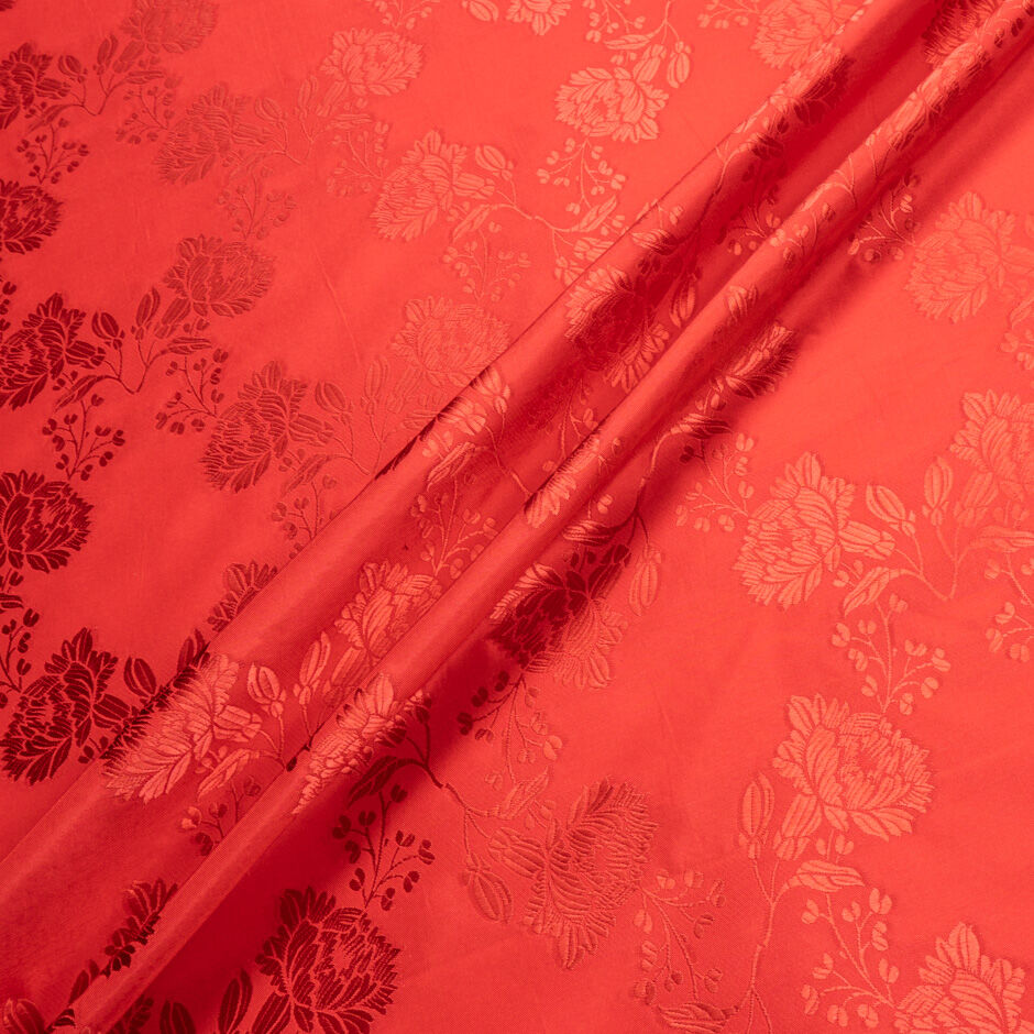 Bright Red Floral Jacquard Silk Viscose Blend 2919