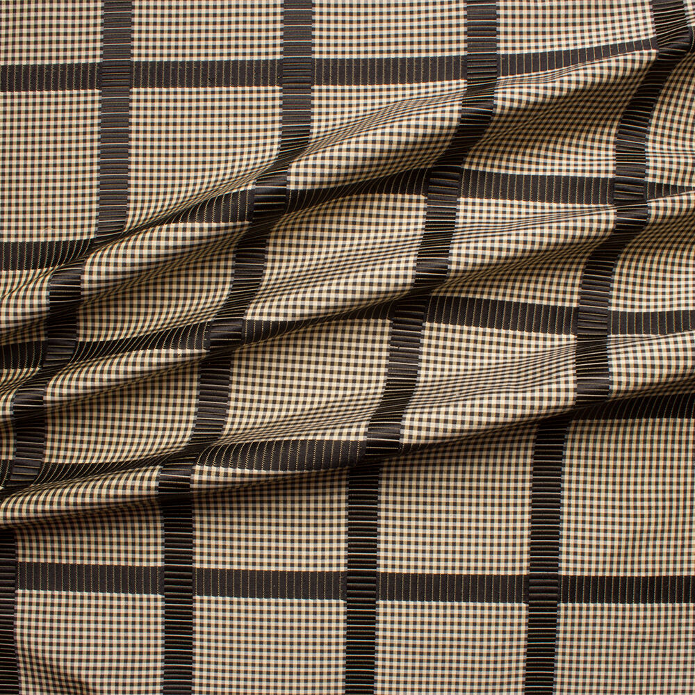 Beige/Black Checkered Silk Shantung