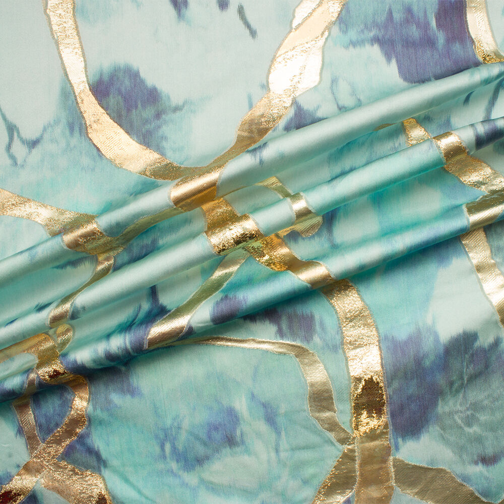 Turquoise/Gold Jacquard Duchess Satin