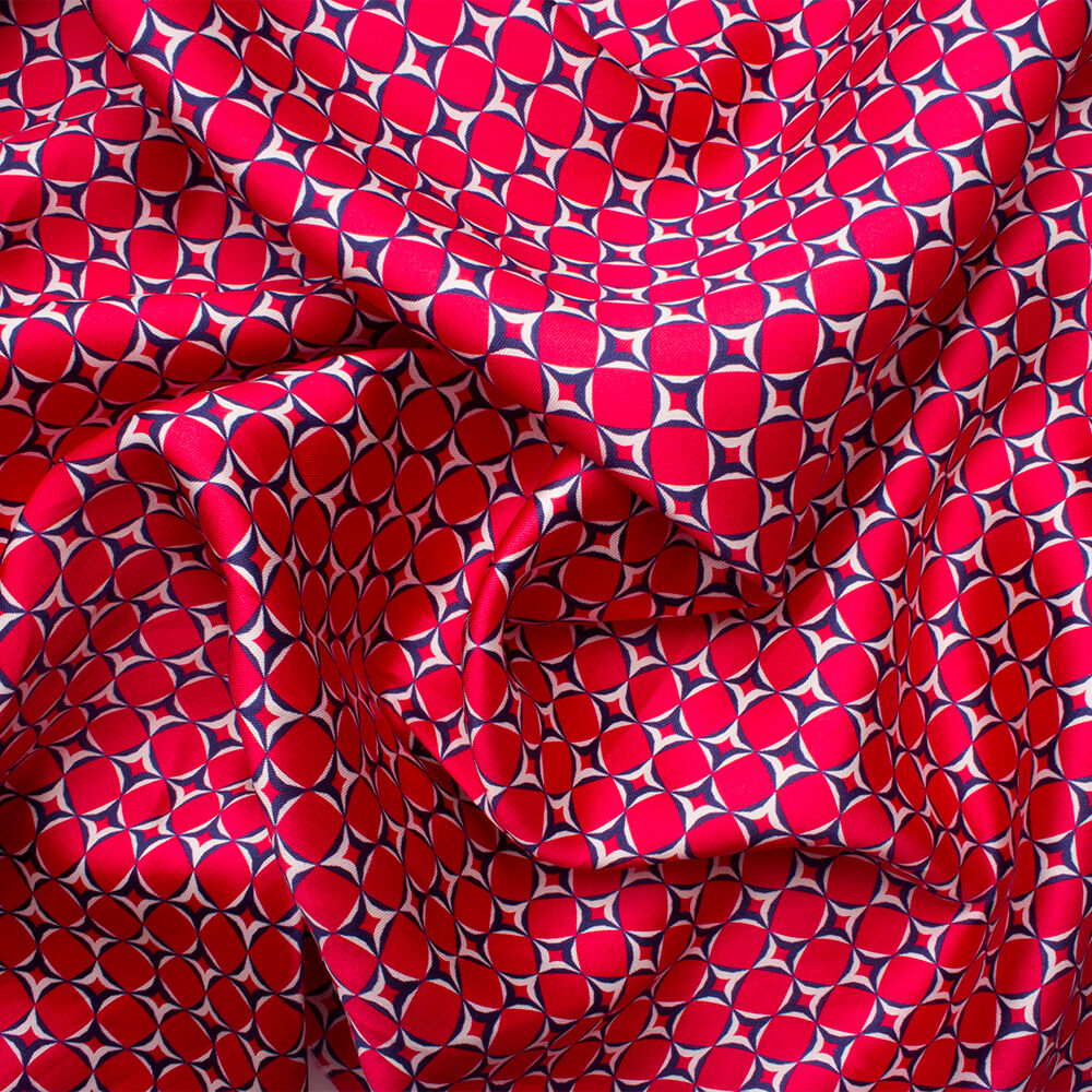 Cherry Red/Navy Geometric Silk Mikado