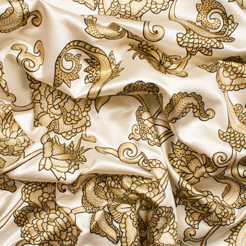 Ivory Printed Duchess Silk Satin