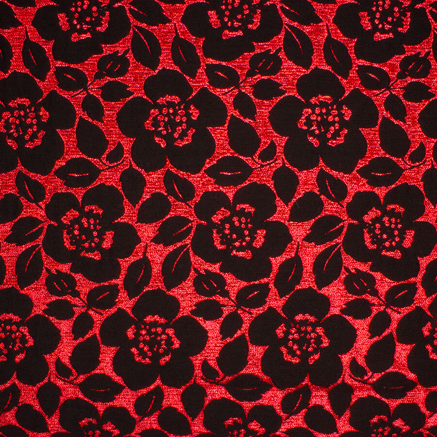 Black Floral on Red Metallic Brocade