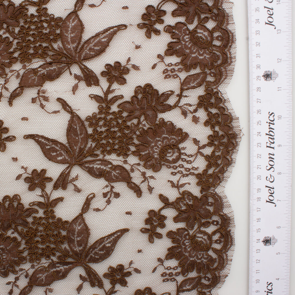 Dark Brown Floral Corded Lace