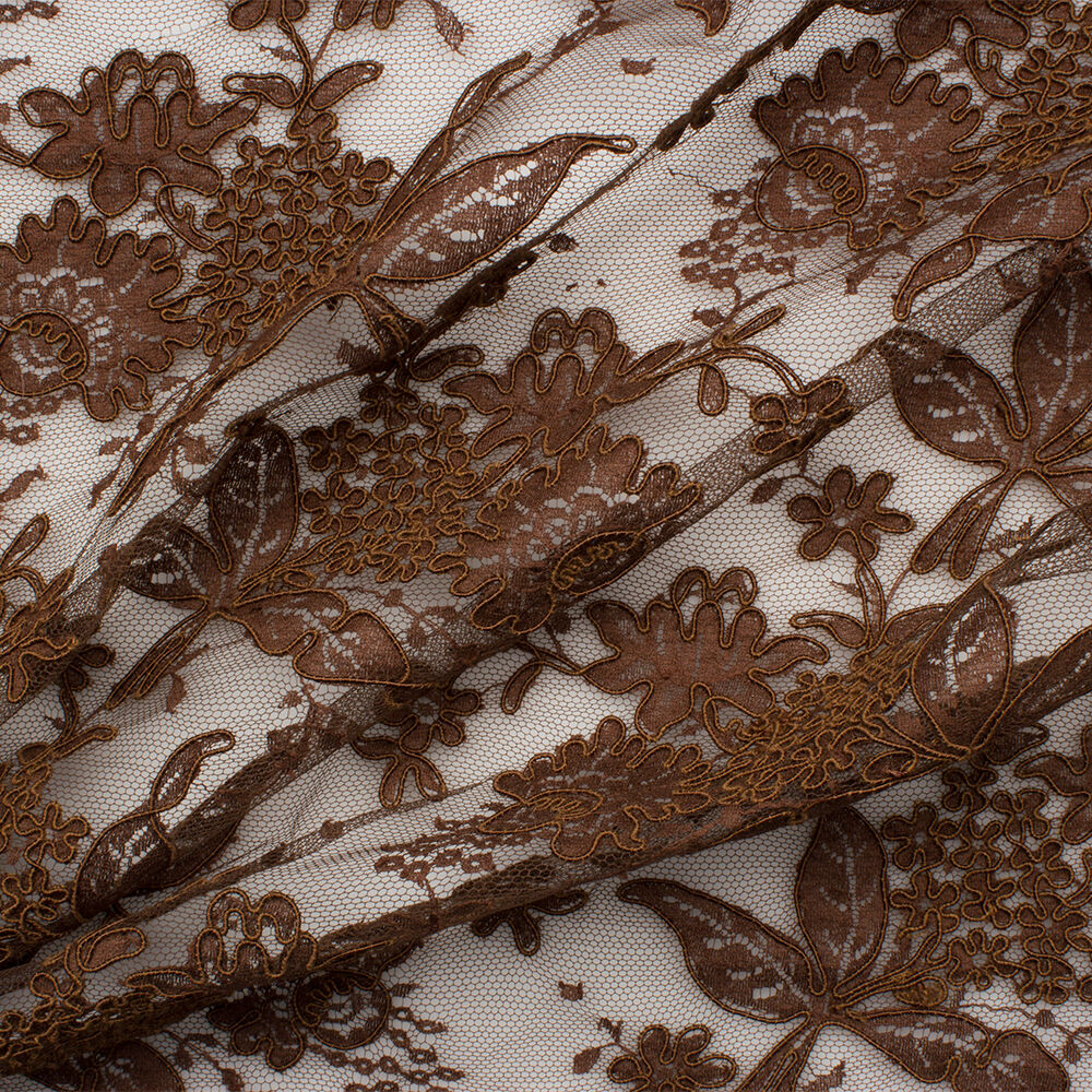 Dark Brown Floral Corded Lace