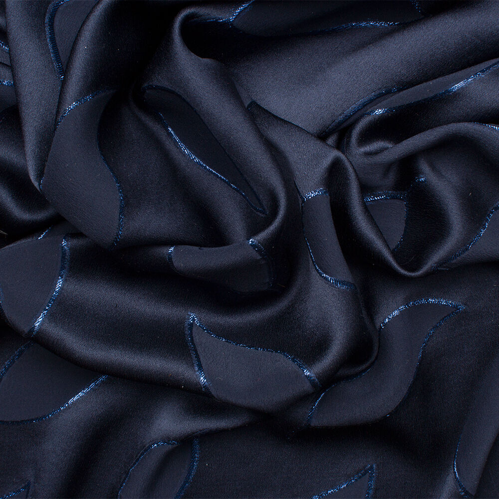 Midnight Blue Leaf Silk Jacquard Lamé (A 3m Piece)