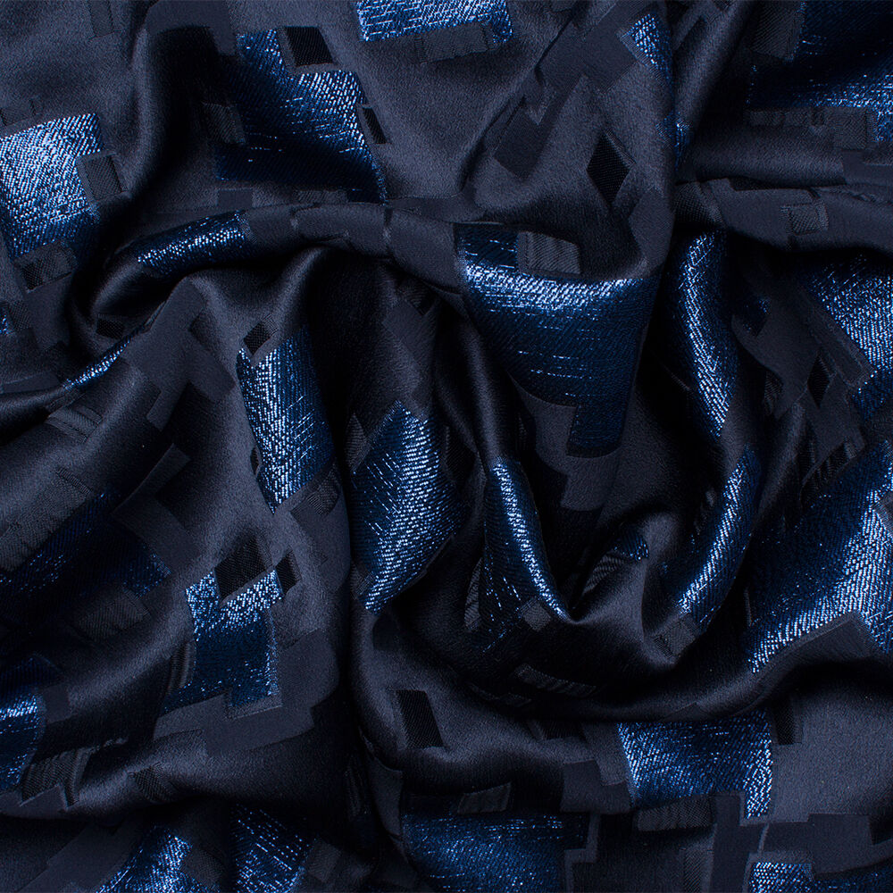 Midnight Blue Houndstooth Silk Jacquard Lamé