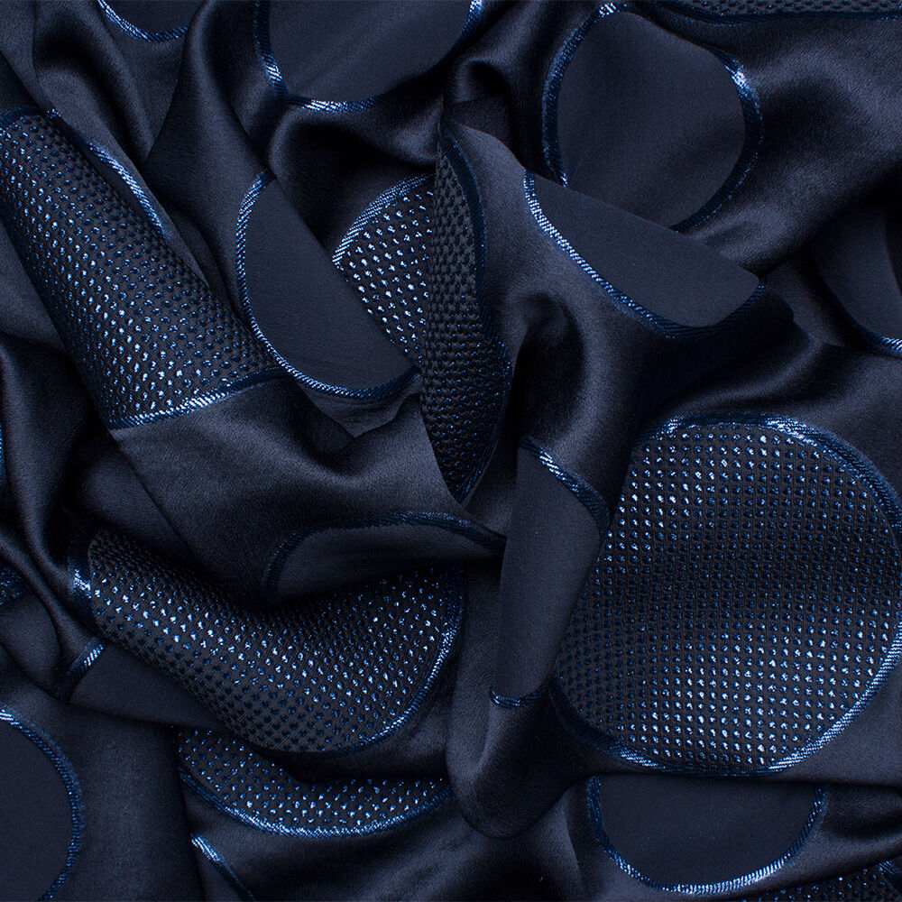 Midnight Blue Silk 'Circle' Jacquard Lamé