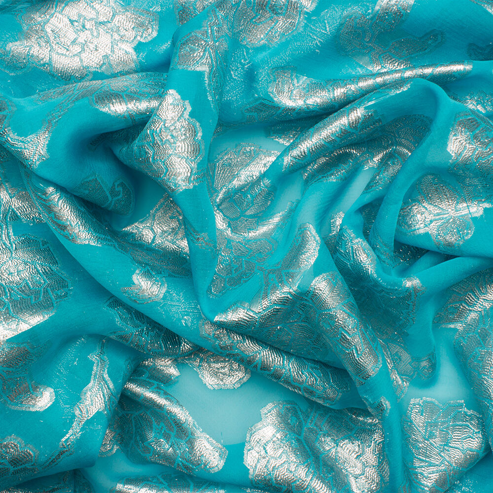 Turquoise/Silver Metallic Silk Lamé