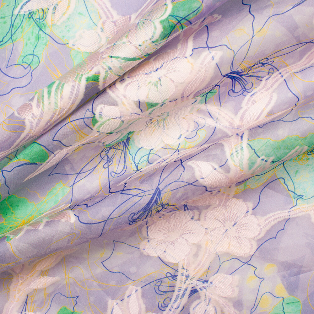 Lilac Floral Printed Silk Organza