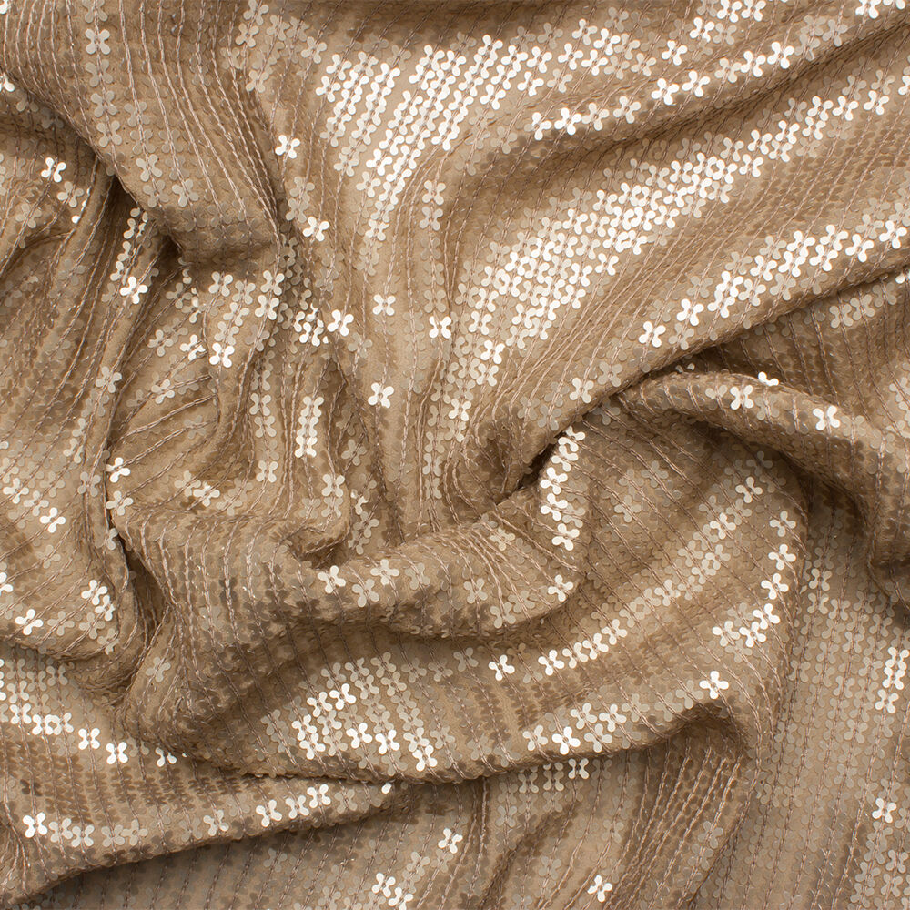 Beige Sequinned Silk Georgette