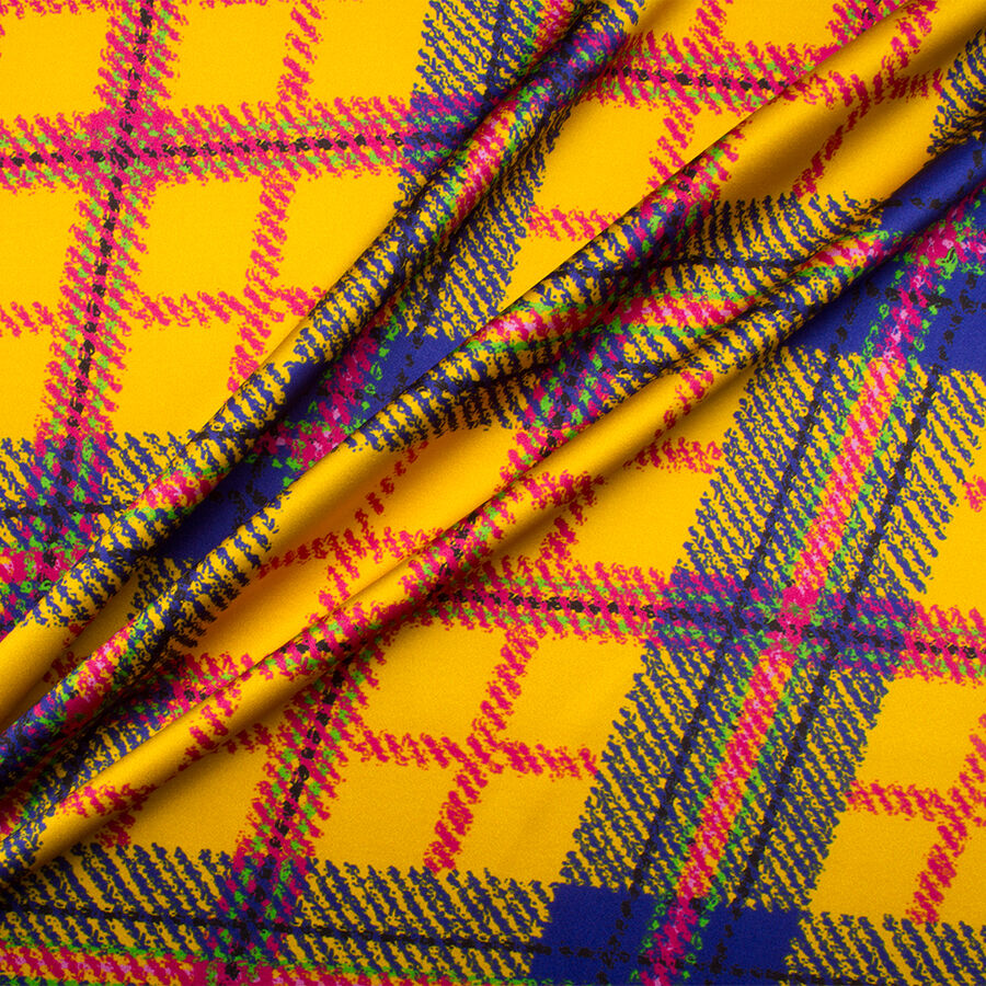 Yellow/Multi Tartan Silk Satin