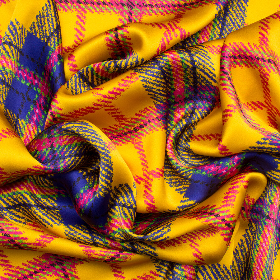 Yellow/Multi Tartan Silk Satin