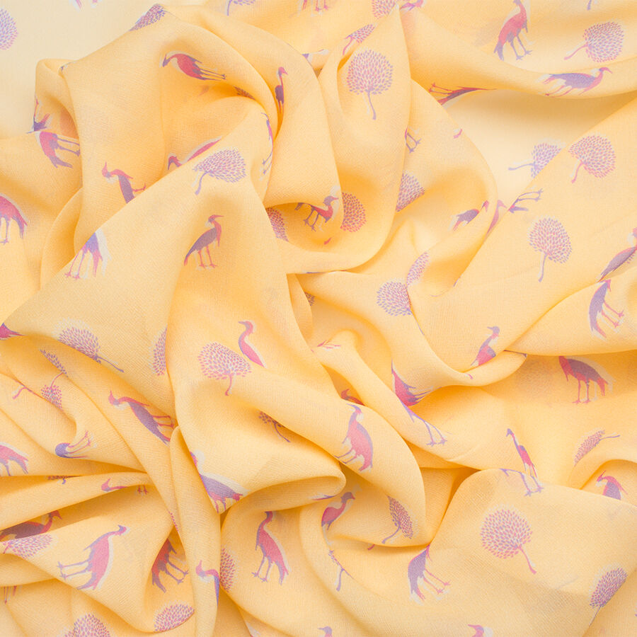 Yellow 'Birds' Silk Georgette