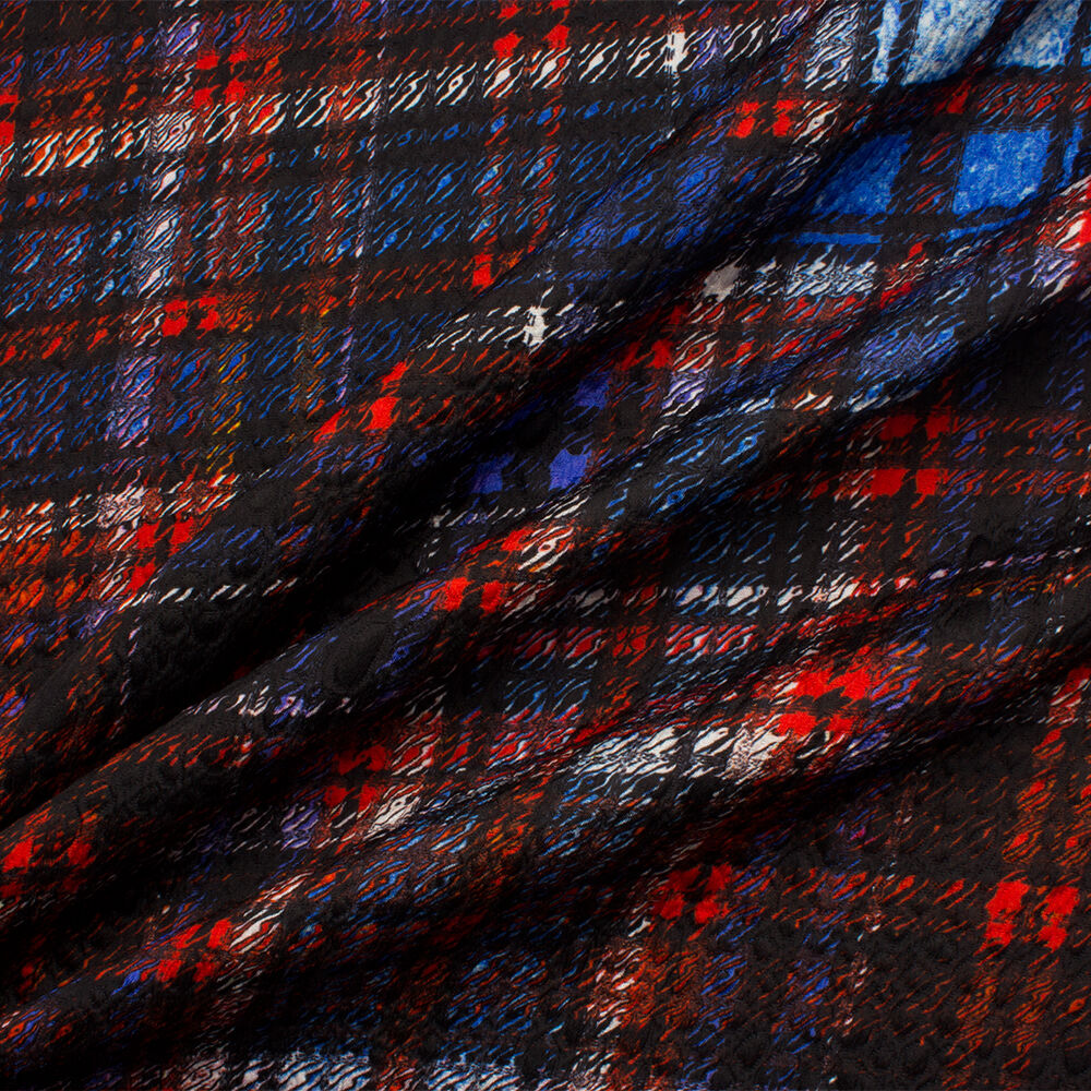 Black/Red/Blue Tartan Cloqué