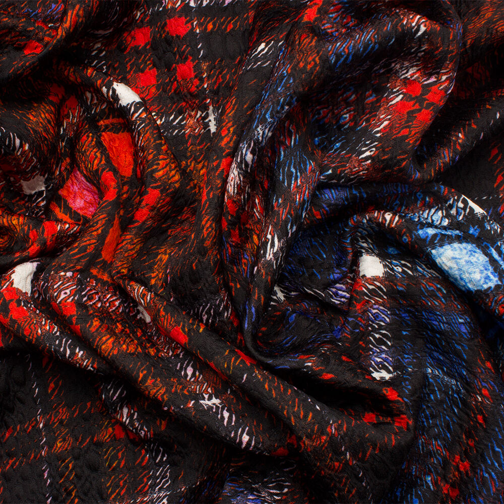 Black/Red/Blue Tartan Cloqué