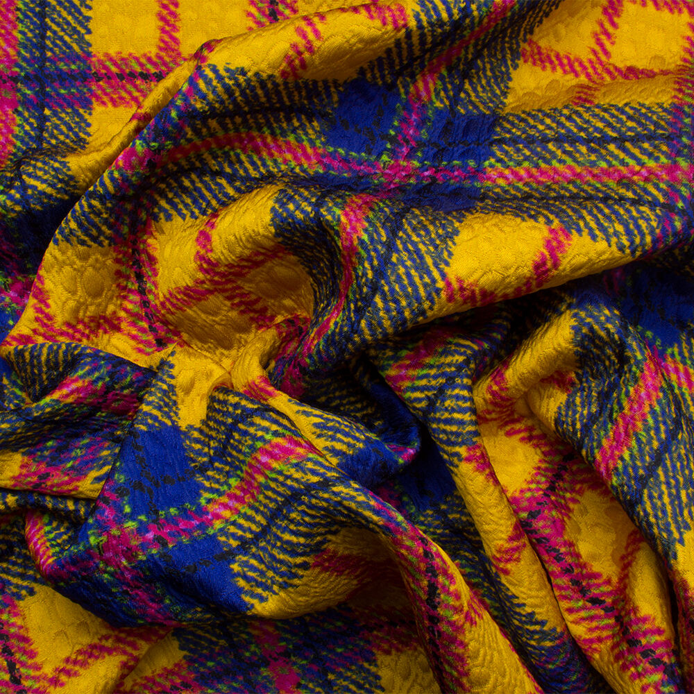 Mustard/ Royal Blue Tartan Cloqué