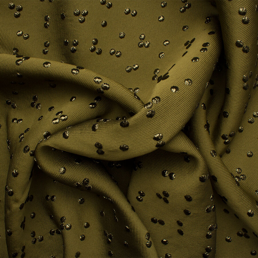 Olive Green Metallic Spot Silk Cloqué