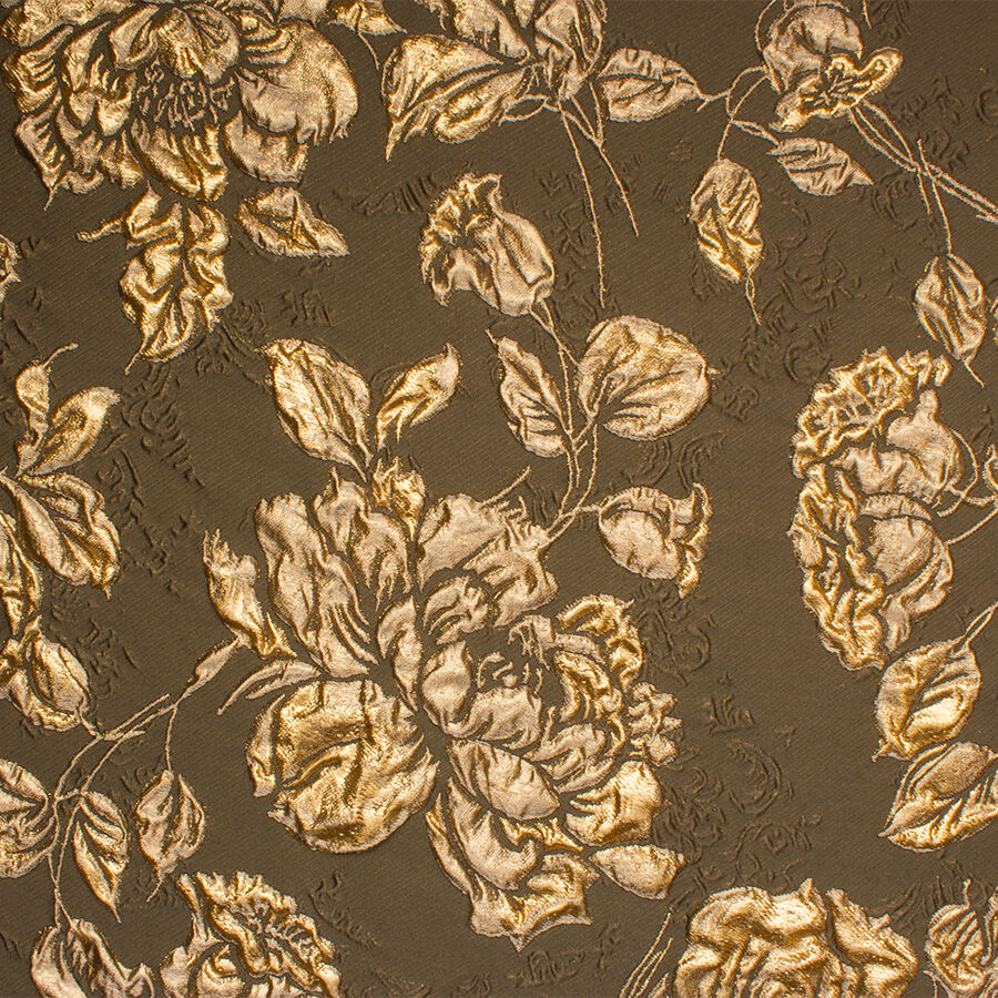 Dark Khaki/Gold Floral Metallic Cloqué