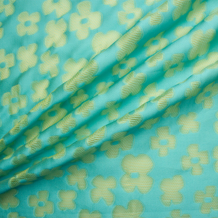 Turquoise/Yellow Floral Silk Gazar