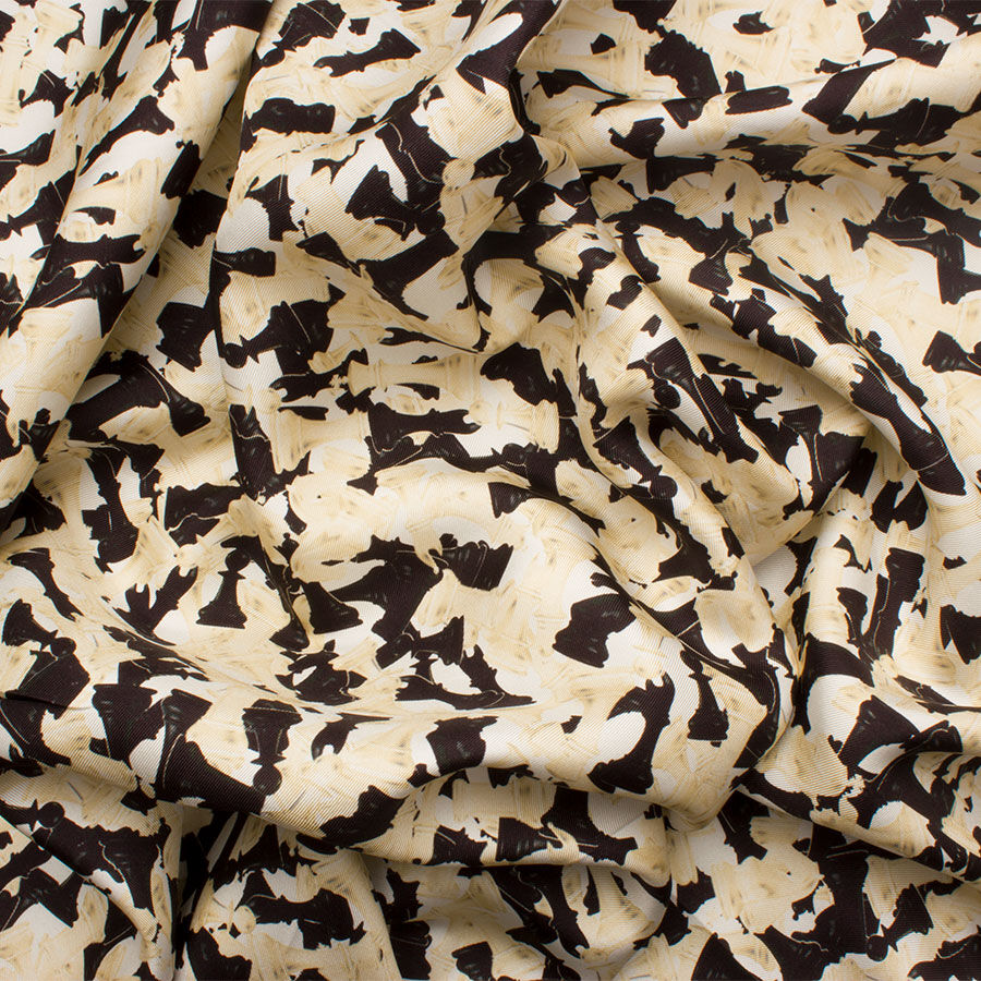 Cream 'Chess Pieces' Printed Silk Twill