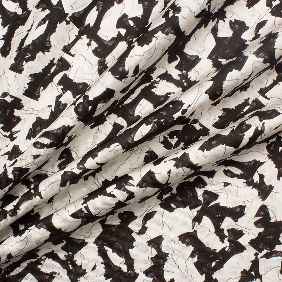 Monochrome 'Chess Pieces' Printed Silk Twill