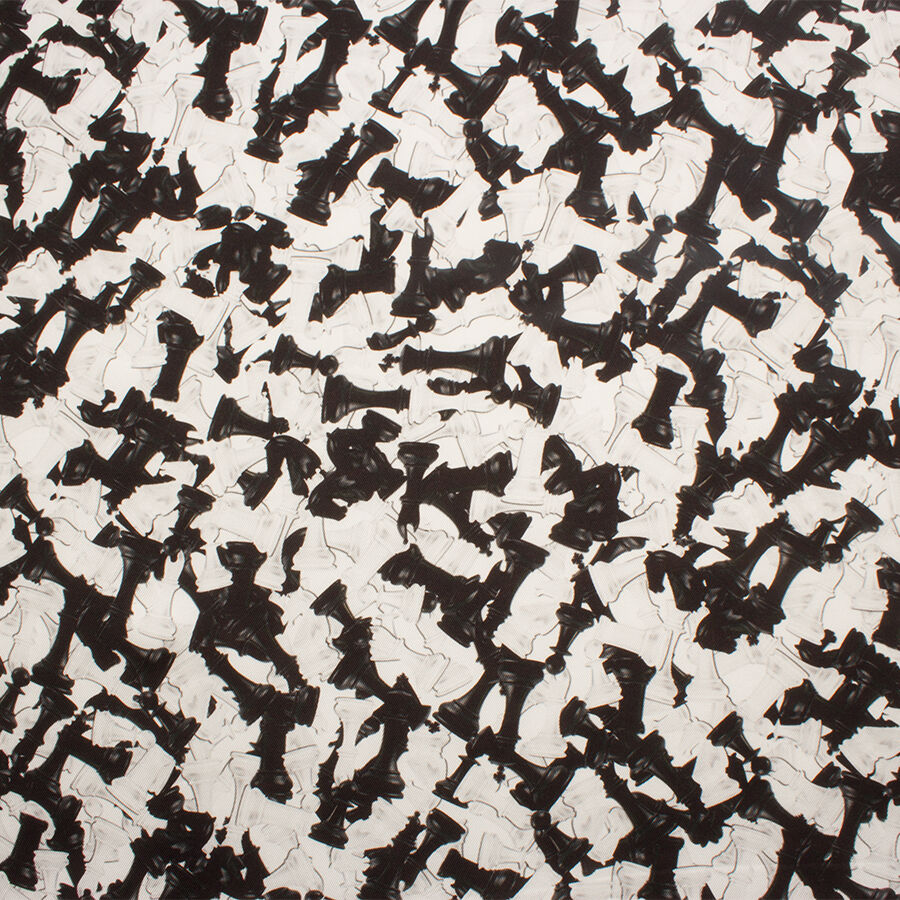 Monochrome 'Chess Pieces' Printed Silk Twill