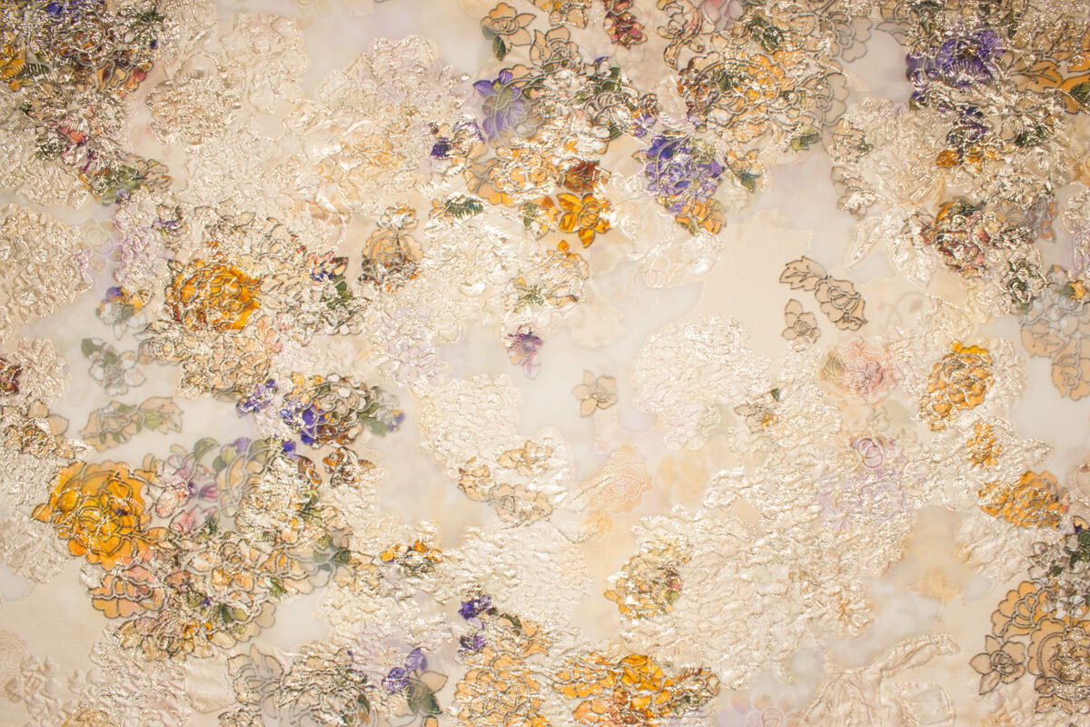 Soft Beige/Multi Metallic Floral Silk Cloqué