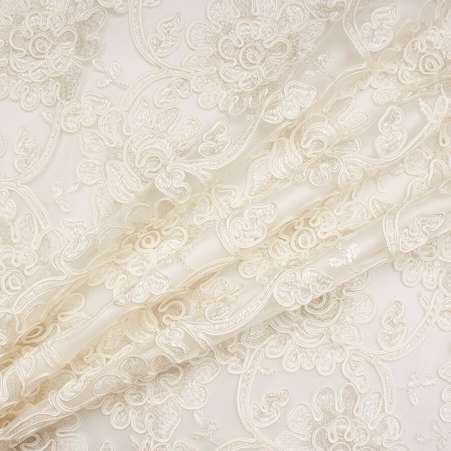 Ivory Embroidered Corded Tulle