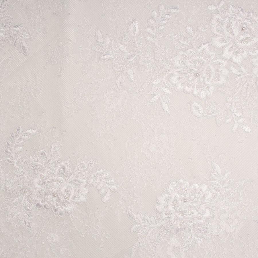 Brilliant White Floral Embroidered Corded Lace