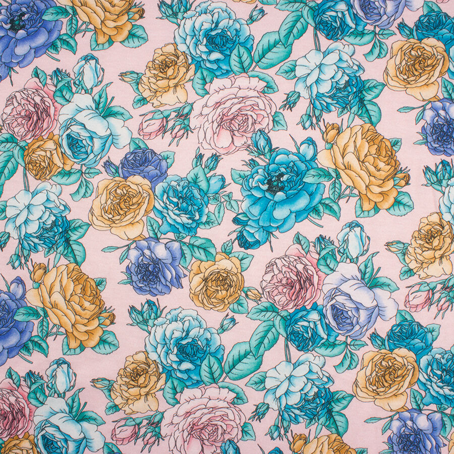 Pink/Blue Floral Printed Viscose Jersey