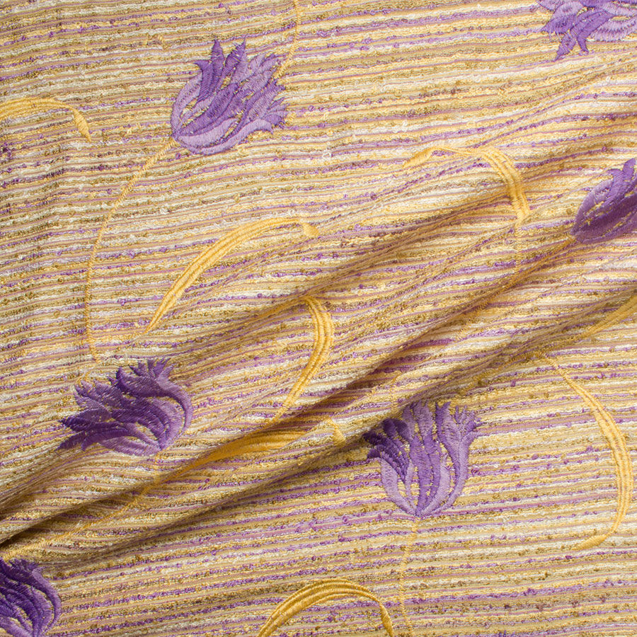 Yellow/Purple Floral Embroidered Silk Matka (A 3.40m Piece)