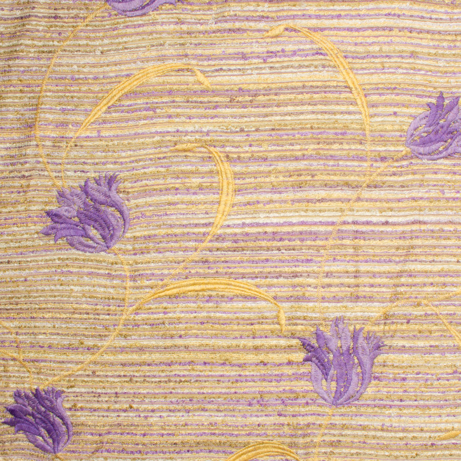 Yellow/Purple Floral Embroidered Silk Matka (A 3.40m Piece)