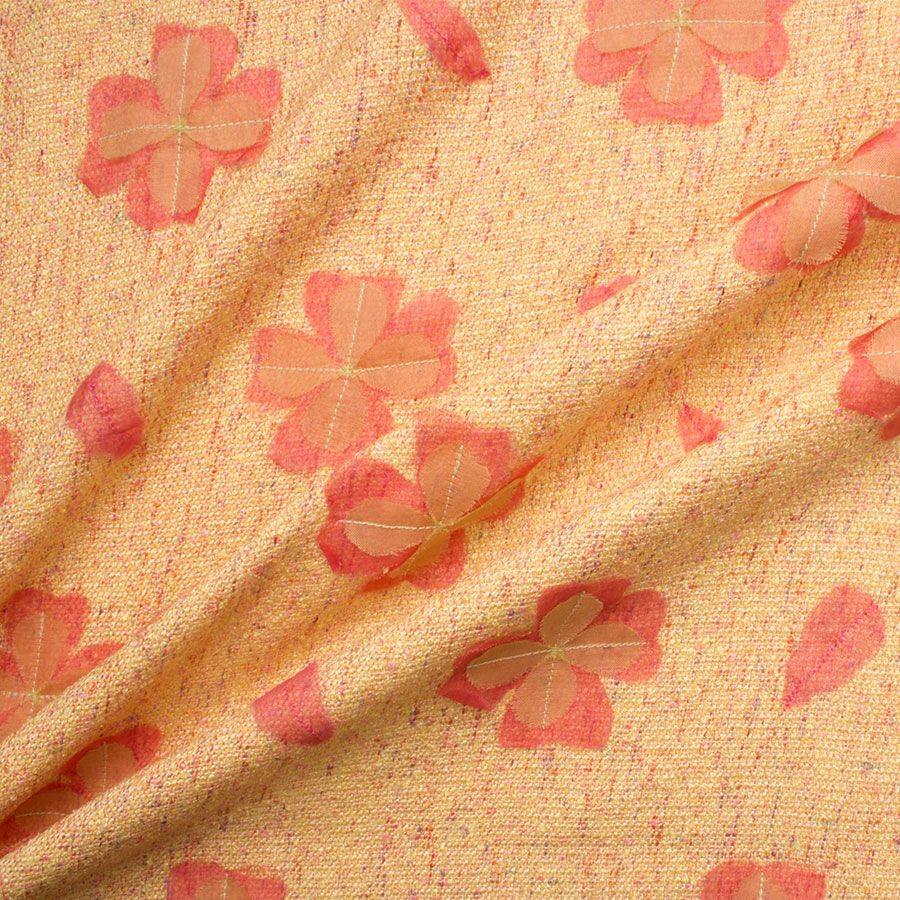 Yellow/Pink Floral Embroidered Silk Matka (A 2.15m Piece)