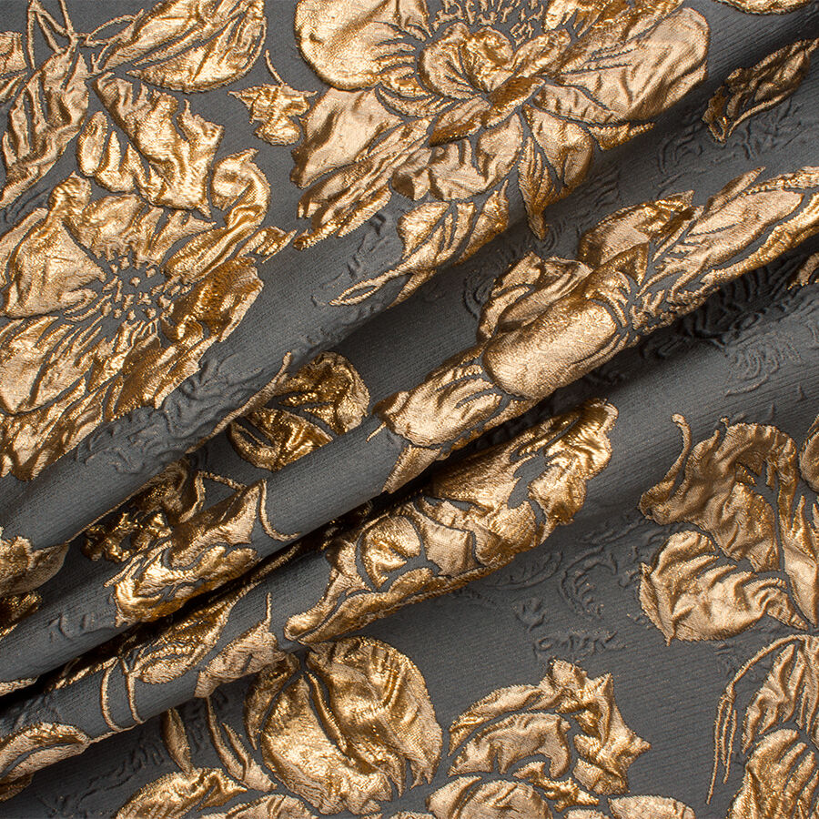 Dark Grey/Gold Floral Metallic Cloqué