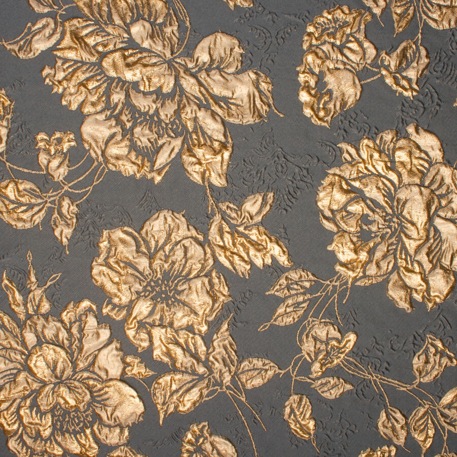 Dark Grey/Gold Floral Metallic Cloqué