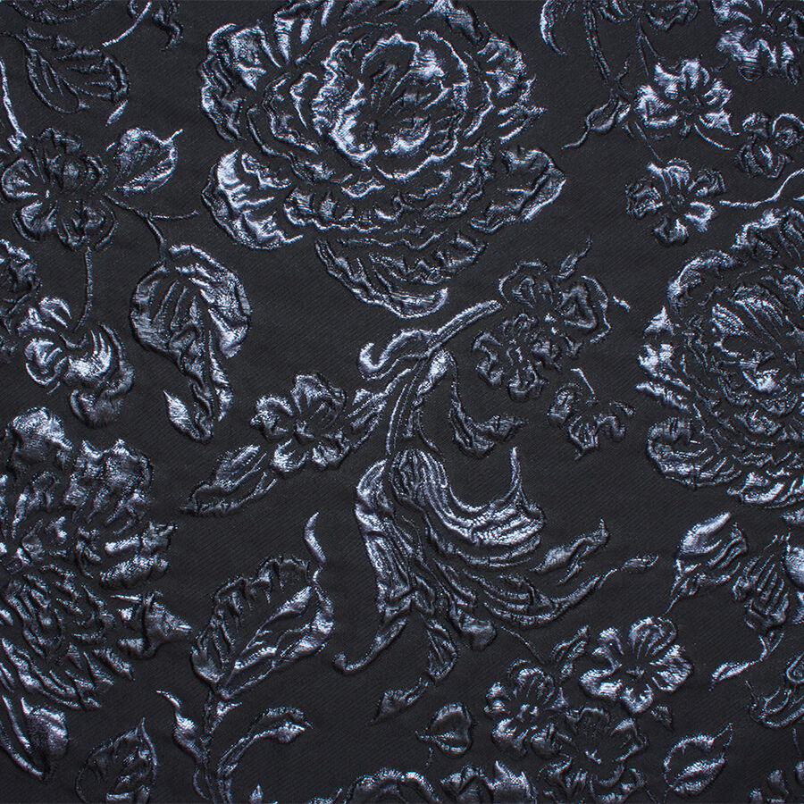 Black/Blue Floral Metallic Cloqué