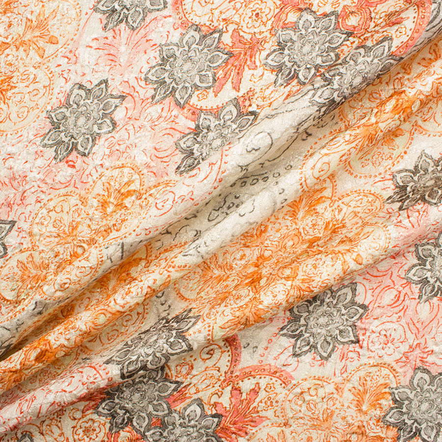 Orange Printed Cloqué Lamé