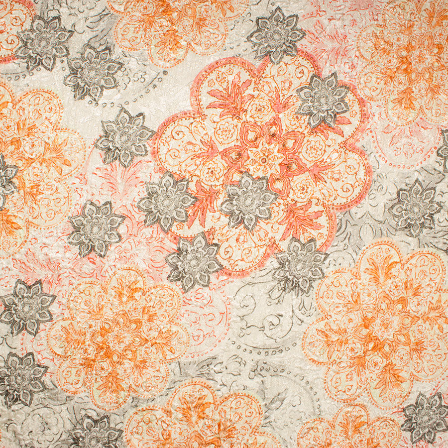 Orange Printed Cloqué Lamé