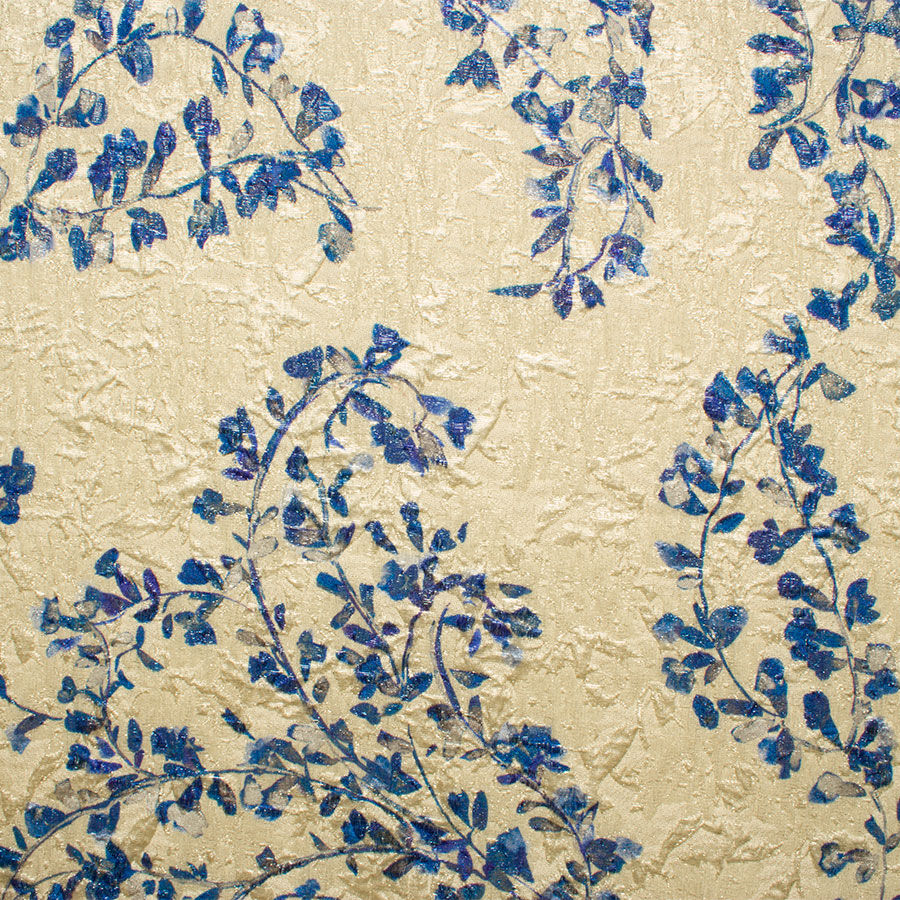 Royal Blue Floral Printed Cloqué Lamé