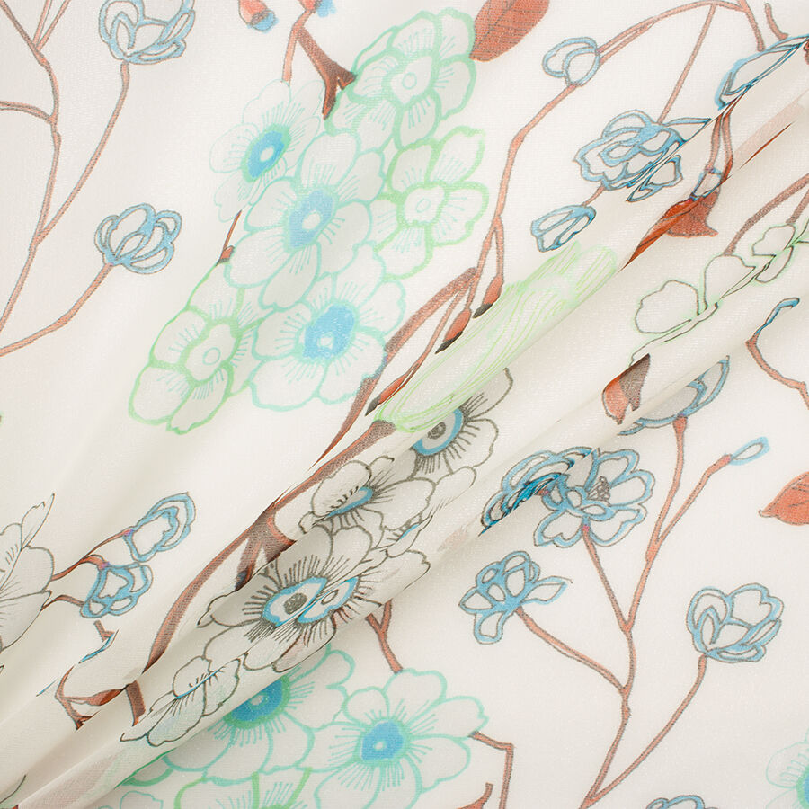 Green Floral Laminated Silk Chiffon