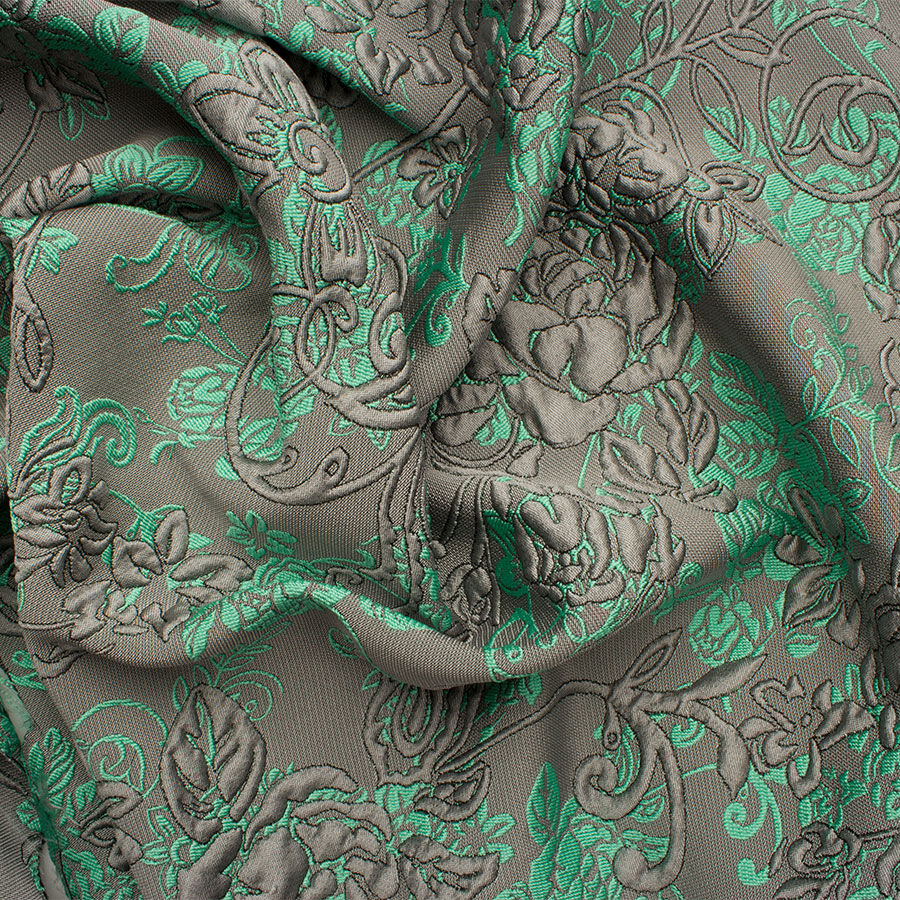 Grey/Green Floral Cloqué