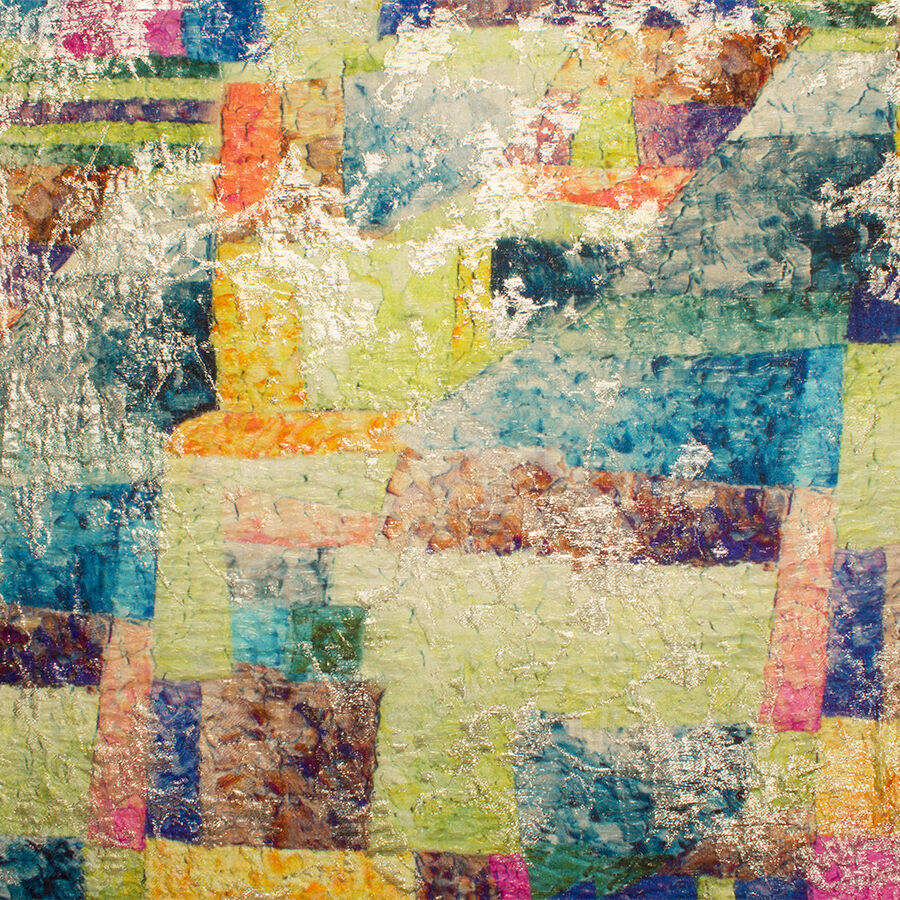 Multi-Coloured 'Patchwork' Metallic Silk Cloqué