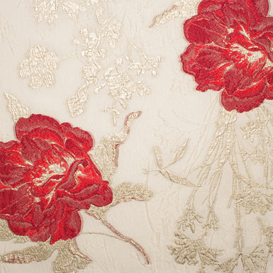 Red Floral Silk Metallic Cloqué