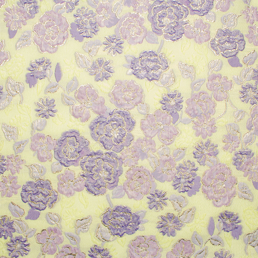 Lavender Floral Green Silk Jacquard Cloqué