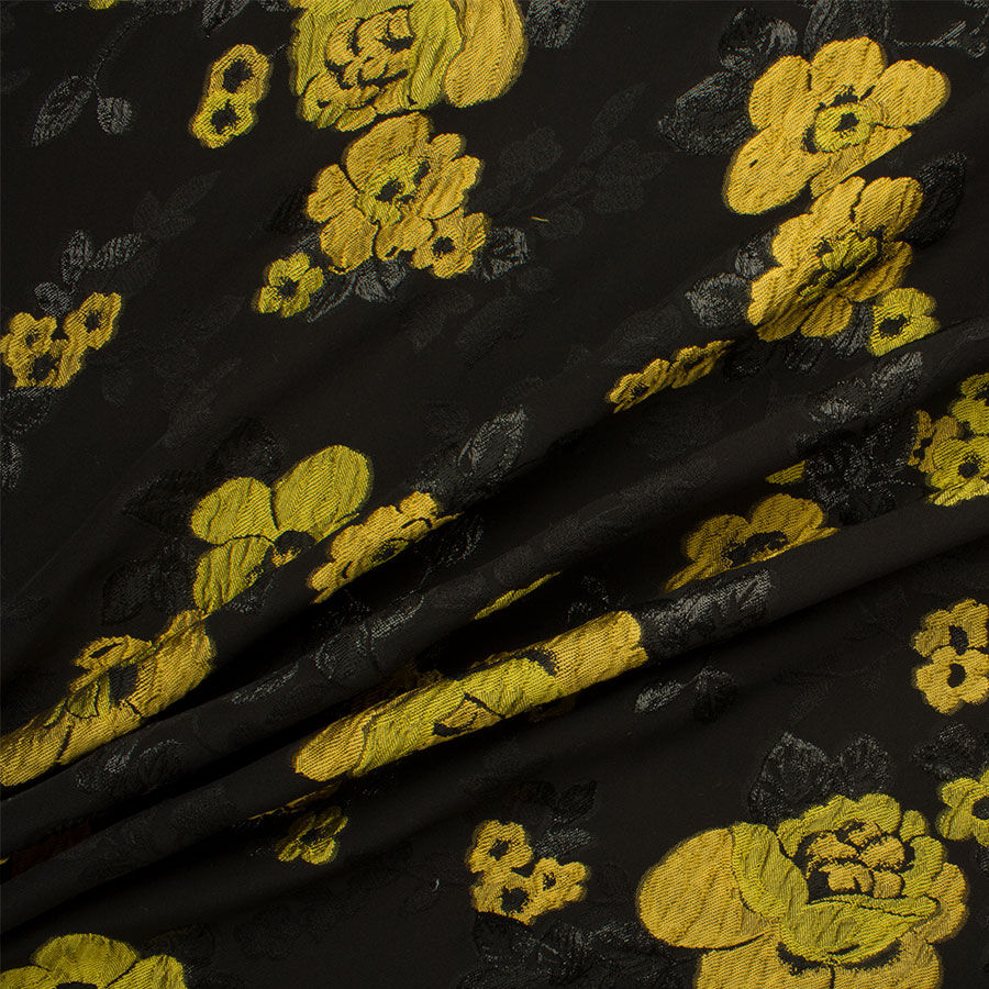 Mustard Yellow Floral Silk Jacquard Cloqué