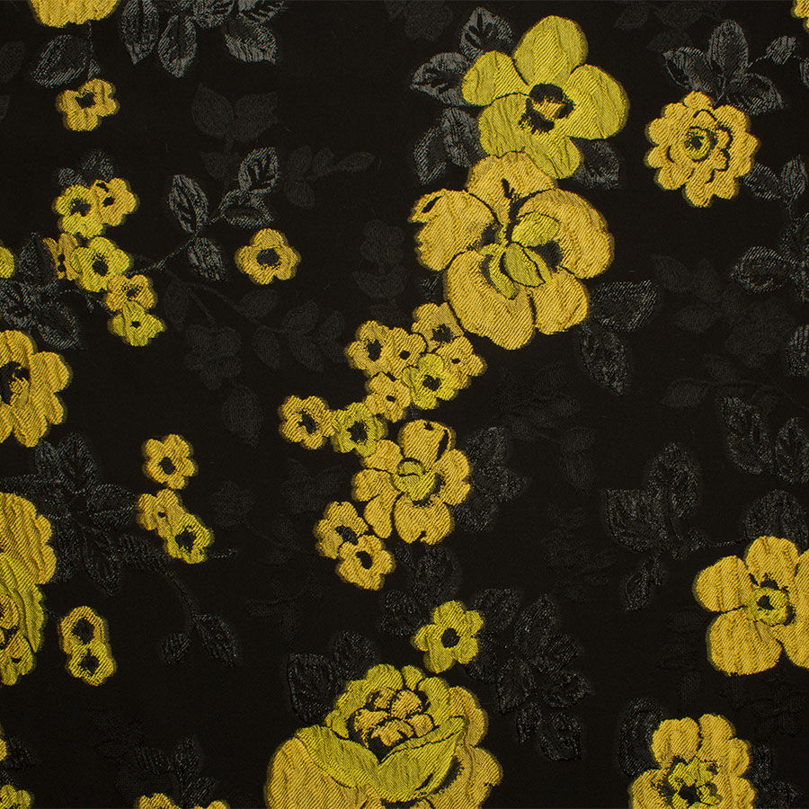 Mustard Yellow Floral Silk Jacquard Cloqué