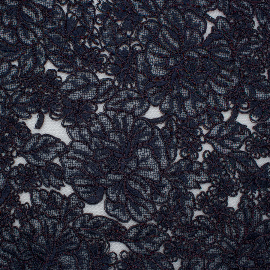 Midnight Blue Embroidered Tulle