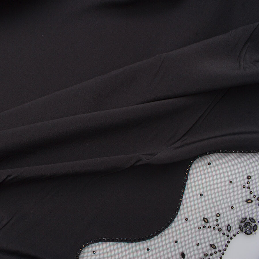 Dark Grey Swarovski Trimmed Silk Crepe de Chine