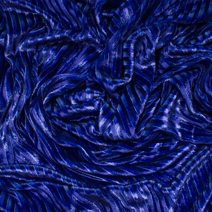 Dark Royal Blue Striped Laminated Velvet